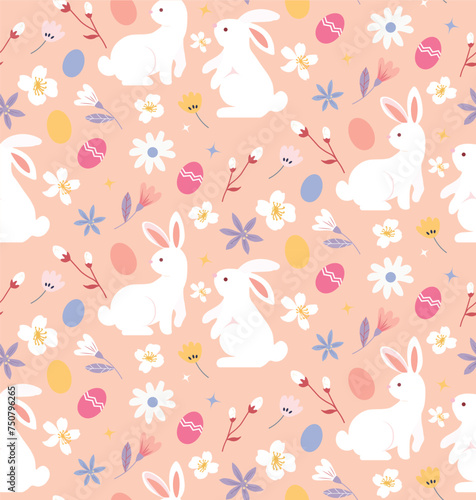 Easter white bunny seamless pattern