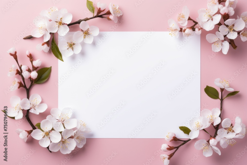 Paper Surrounded by Flowers on Pink Background