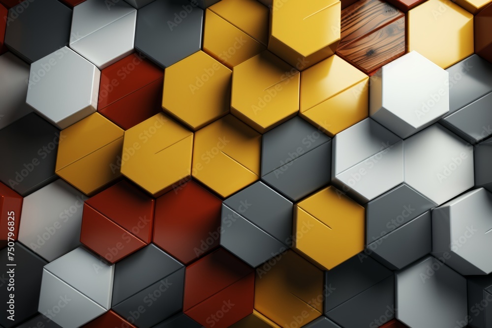 Fototapeta premium high-tech background with geometric glazed wooden of various shapes with orange, white, gold colors