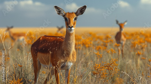 African landscape with gazelles, Amboseli, Kenya.
