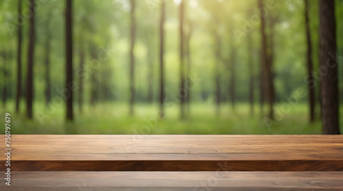 Default Empty wooden table with the blurred background of fore 0. Genrative.ai  photo