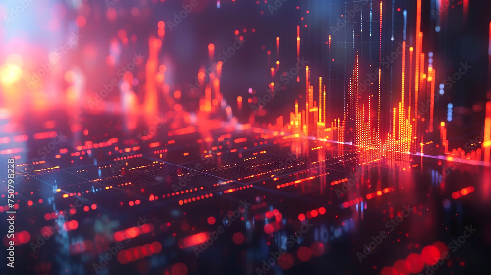 Market price fluctuations captured in a highly detailed animated financial market graph