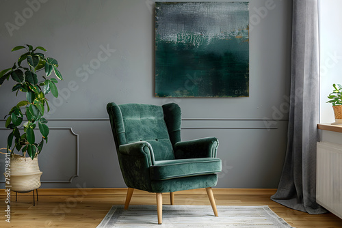 Green armchair in living room
