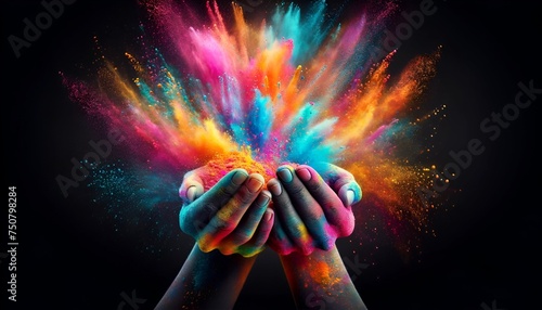 Wallpaper Mural Realistic illustration for the holi celebration with a hands throwing colorful powder in the air. Torontodigital.ca