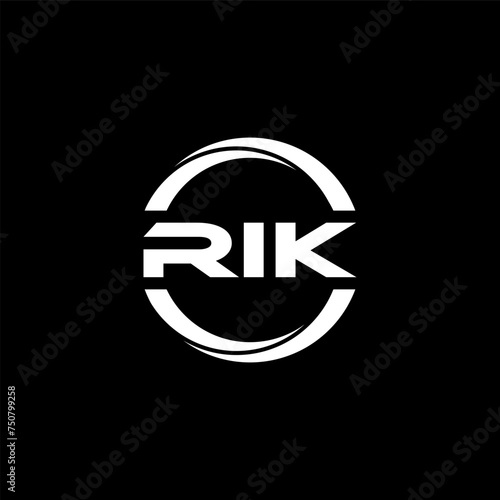 RIK letter logo design with black background in illustrator, cube logo, vector logo, modern alphabet font overlap style. calligraphy designs for logo, Poster, Invitation, etc. photo