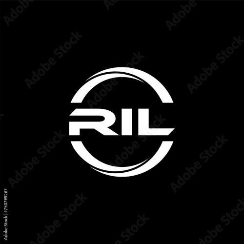RIL letter logo design with black background in illustrator, cube logo, vector logo, modern alphabet font overlap style. calligraphy designs for logo, Poster, Invitation, etc. photo