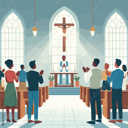 peoples praying in church and raise hand