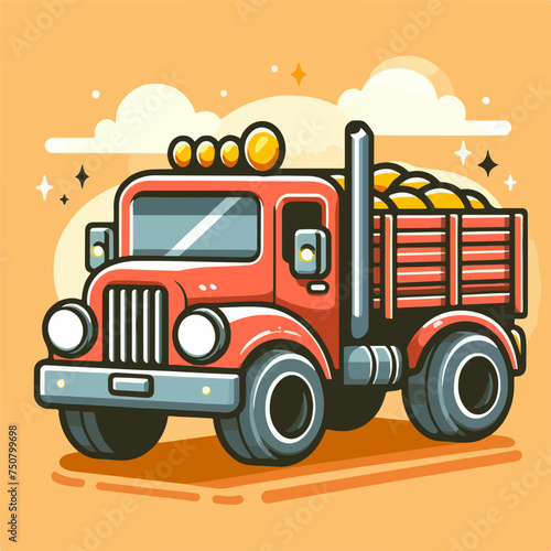 wood transport truck flat vector