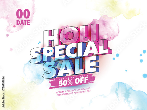 illustration of Festival of Colours,Holi celebration greeting  flyer design with abstract design. photo