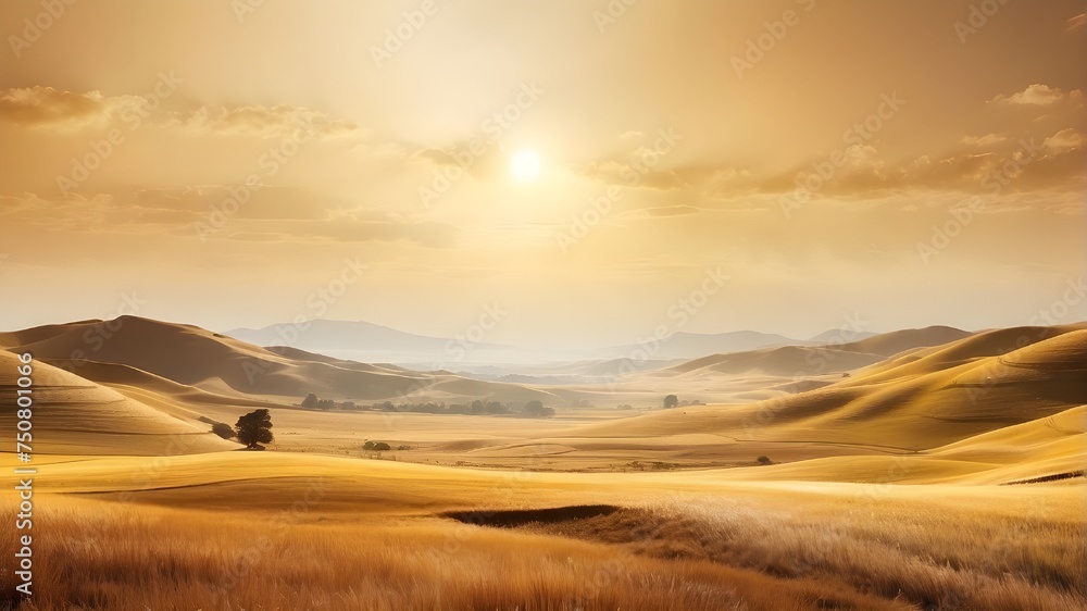 golden landscape with a background of light beams