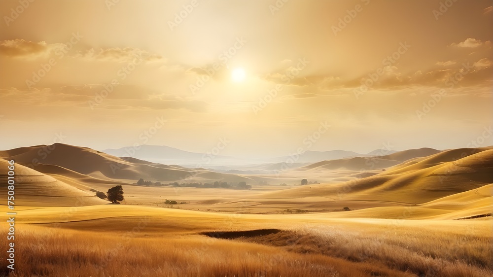 golden landscape with a background of light beams golden landscape with a background of light beams