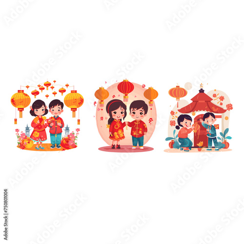 china new year holiday kid celebrate card greeting element