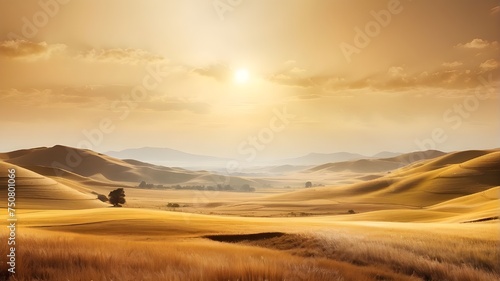 golden landscape with a background of light beams