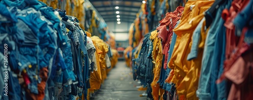 Clothing scraps in municipal waste sorting facility A municipal waste sorting facility with clothing scraps of various styles and colors highlighting the impact of fashion waste. Concept Fashion Wast