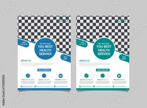 Corporate business medical clinical health nurse flyer templet design with blue cyan and green color