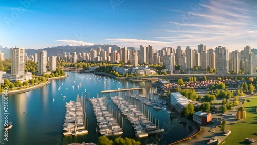 Vancouver cityscape, Vancouver, America, Aerial Panorama of Downtown City at False Creek, Vancouver, British Columbia, Canada, AI Generated photo