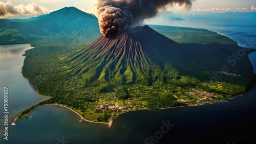 Aerial view of Mount Bromo Volcano, East Java, Indonesia, Aerial view of Gamalama Volcano on Ternate, Indonesia, AI Generated photo