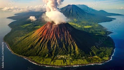 Aerial view of volcano Bromo in Bromo Tengger Semeru National Park, East Java, Indonesia, Aerial view of Gamalama Volcano on Ternate, Indonesia, AI Generated photo