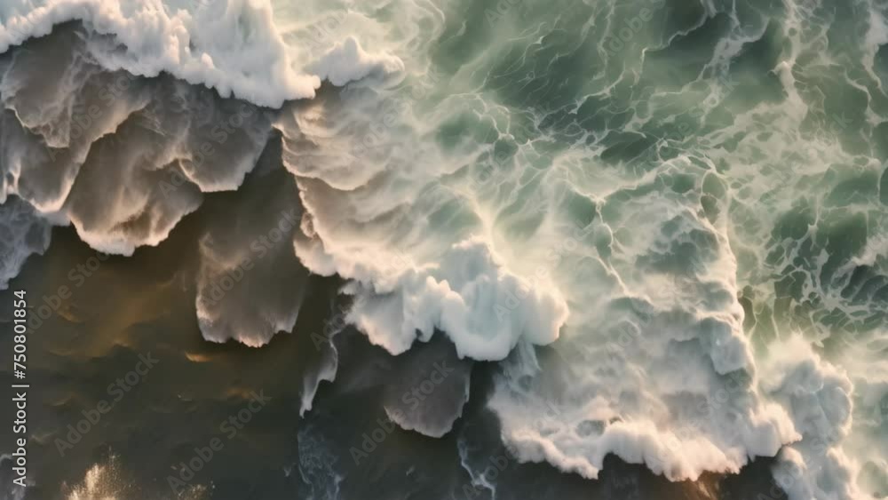 Aerial view of ocean waves breaking on the beach. Top view, Aerial view of waves on black sand beach, AI Generated Aerial view of ocean waves breaking on the beach. Top view, Aerial view of waves on black sand beach, AI Generated