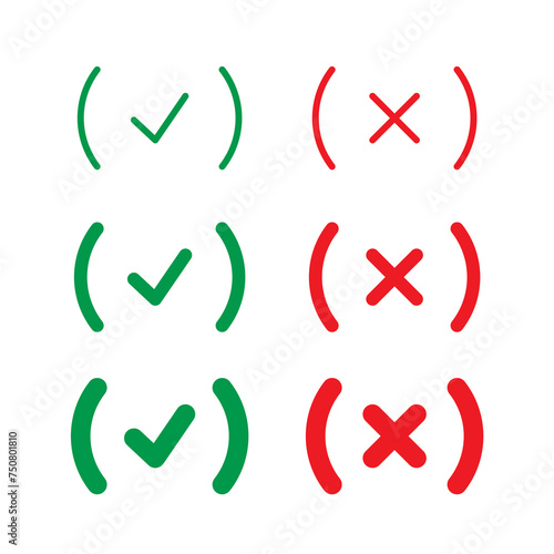 green check sign, red cancel sign. confirmation and cancellation signs