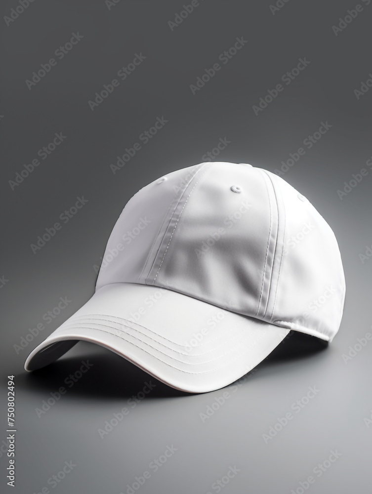 white baseball cap, over grey background сreated with Generative Ai white baseball cap, over grey background сreated with Generative Ai