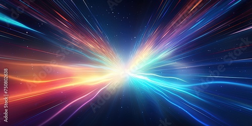 Light speed  hyperspace  space warp background. colorful streaks of light gathering towards the event horizon.