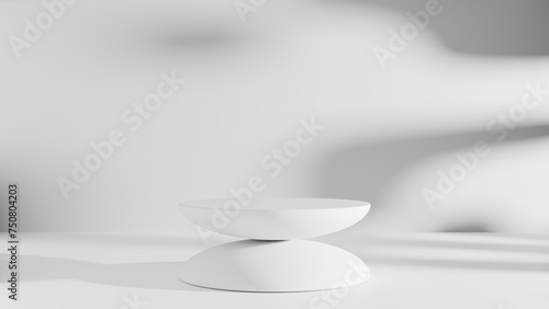 White empty podium or pedestal for product presentation  showcase of beauty and cosmetics product. Round mockup platform on white background. 3d rendering 