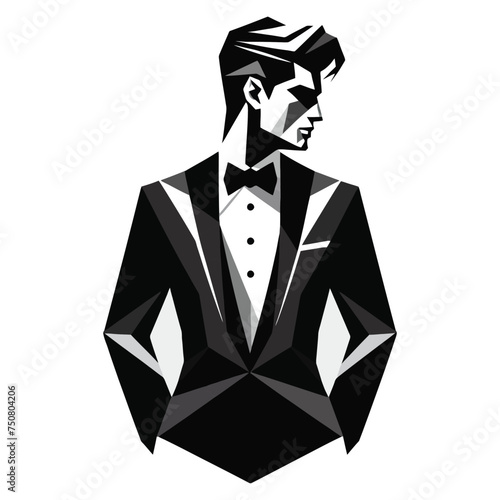 Abstract geometric portrait of  man in suit, logos, vectors	