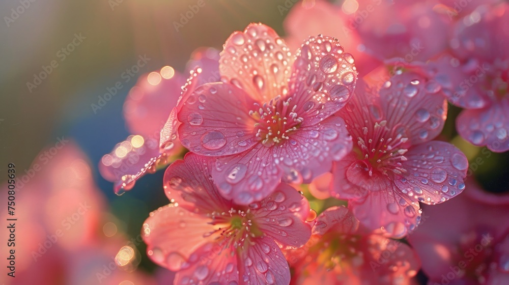 A macro shot of dew-kissed flowers in a May Day wreath, with each water droplet reflecting the morning light, set against a soft, natural backdrop, highlighting the beauty and freshness of spring A macro shot of dew-kissed flowers in a May Day wreath, with each water droplet reflecting the morning light, set against a soft, natural backdrop, highlighting the beauty and freshness of spring