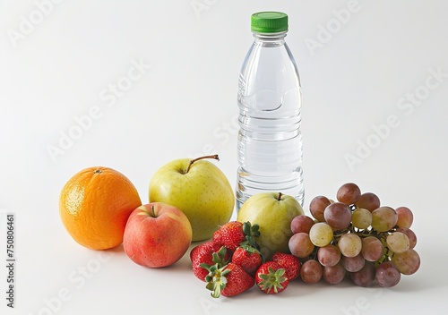 Healthy lifestyle choices  fresh fruits and water  hydration on white background