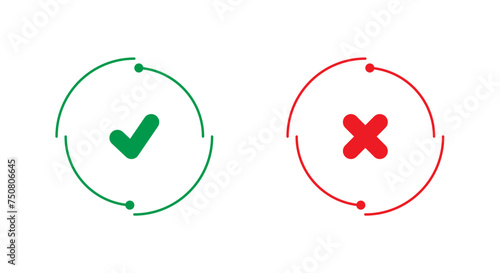 green check sign, red cancel sign. round check and cancel signs