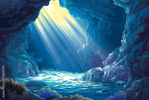 Illustration of a cartoon view of a cave under the sea photo