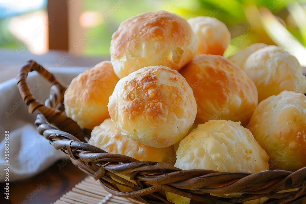 pão de queijo, also known as cheese buns or cheese bread. traditional brazilian snack food - obrazy, fototapety, plakaty 