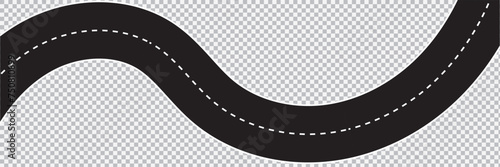 Horizontal asphalt road template. Winding road vector illustration. Seamless highway marking isolated on white background. EPS 10