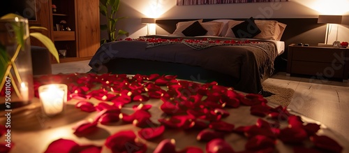 a bed decorated with romantic roses