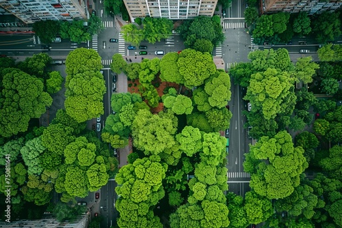 Photograph vibrant green spaces in urban environments highlighting the intersection of nature and city life