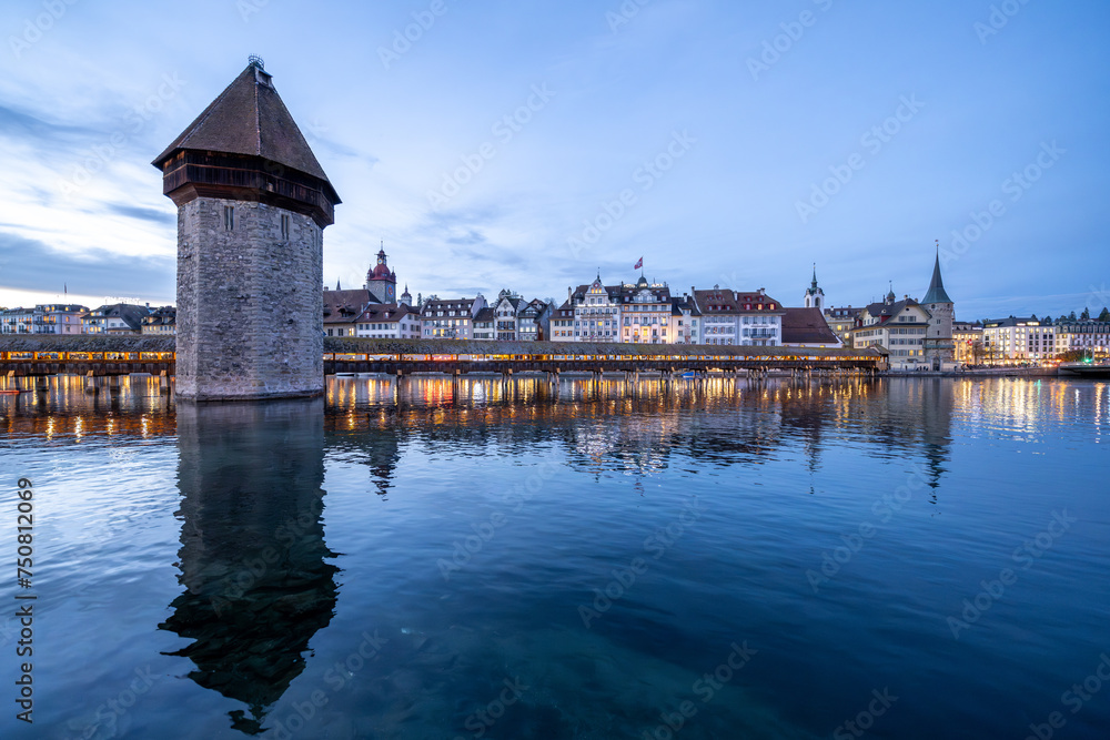 City of Lucerne in Switzerland with famous Kapellbrücke