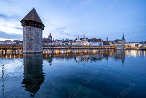 City of Lucerne in Switzerland with famous Kapellbrücke