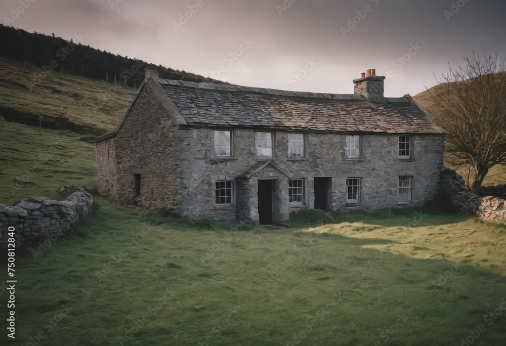Old stone private house in a secluded location, scenic spots, daytime, vintage, abandoned Old stone private house in a secluded location, scenic spots, daytime, vintage, abandoned