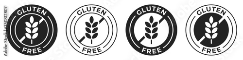 Gluten free label. Gluten free icon vector illustration, logo, sign, symbol or emblem for product packaging isolated. No grain or wheat certified food badge. photo