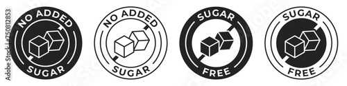 Sugar free label. Diabetic icon. No added low sugar vector illustration, logo, sign, symbol or emblem for product packaging isolated.