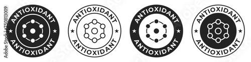Antioxidant label. Detox molecular illustration for product packaging logo, sign, symbol or emblem. Antioxidant icon isolated. photo