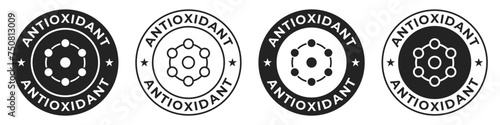 Antioxidant label. Detox molecular illustration for product packaging logo, sign, symbol or emblem. Antioxidant icon isolated.