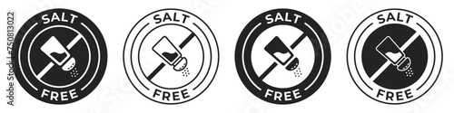 Salt free label. Low sodium icon. Salt free illustration for product packaging logo, sign, symbol or emblem isolated.