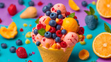 Colorful ice cream with berries