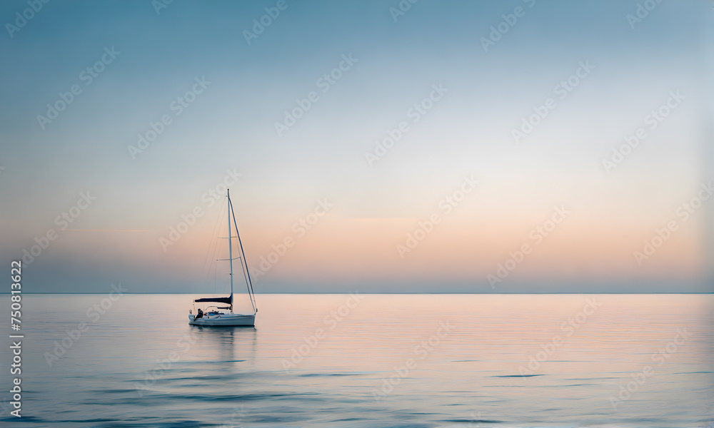 Azure ocean sailboat scene