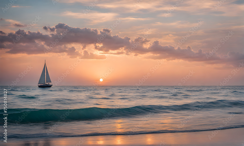 Fototapeta premium Azure ocean sailboat scene