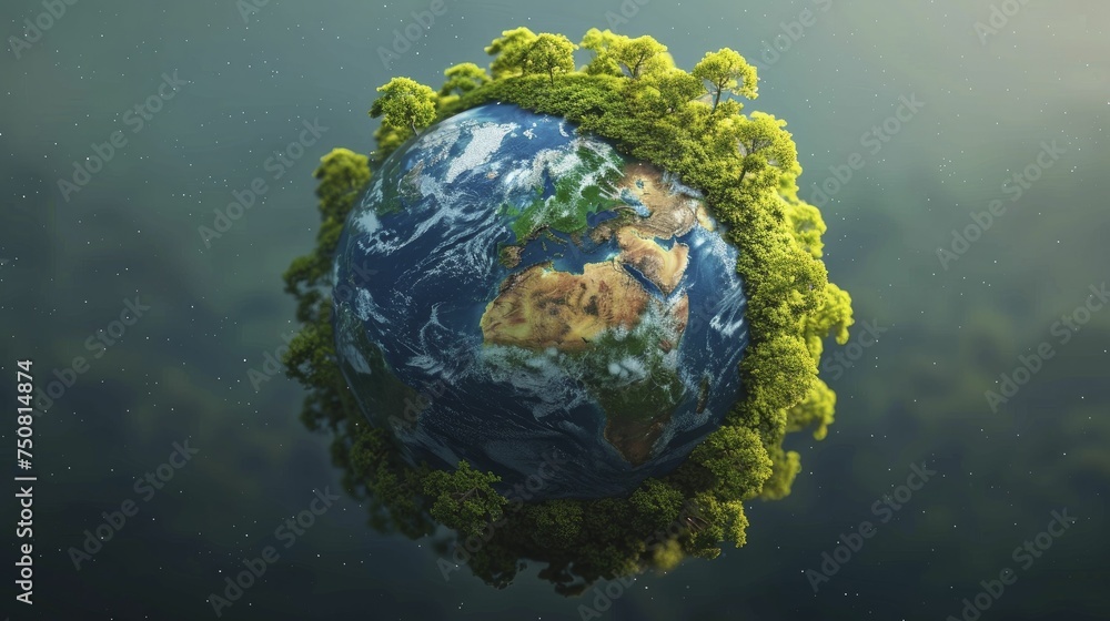 Fototapeta premium On World Earth Day, celebrate with a shield of animated trees guarding the Earth's borders.
