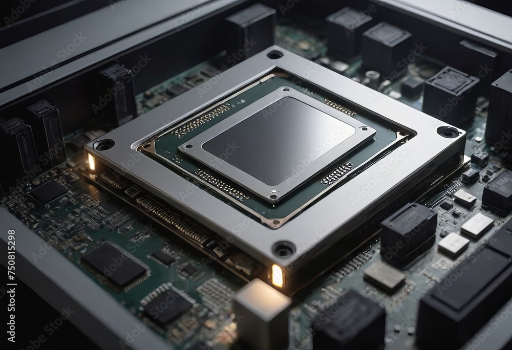 Modern CPU processor installed on a brand new motherboard, object detail, extreme closeup, nobody. Modern CPU processor installed on a brand new motherboard, object detail, extreme closeup, nobody.