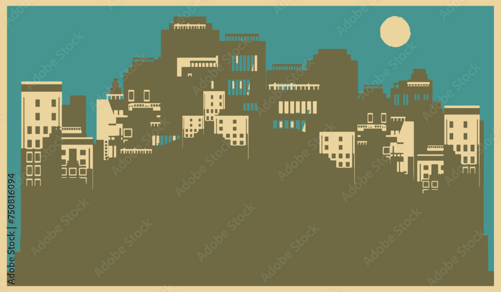 Silhouettes of houses of the night city. Skyscrapers of the metropolis. Background, wallpaper. Vector illustration